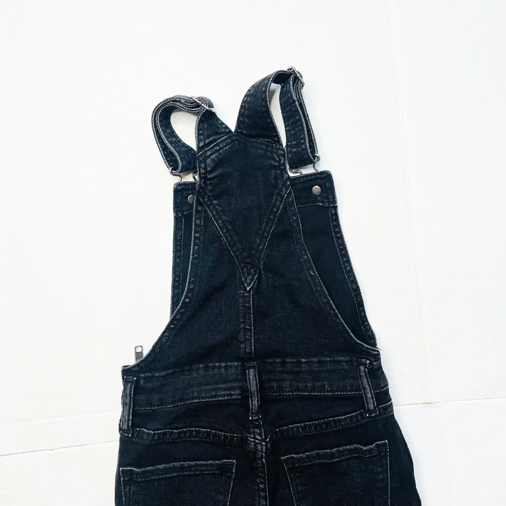Gap Denim Girl’s Black Raw Release Hem Button Front Skinny Overalls Kid’s Small